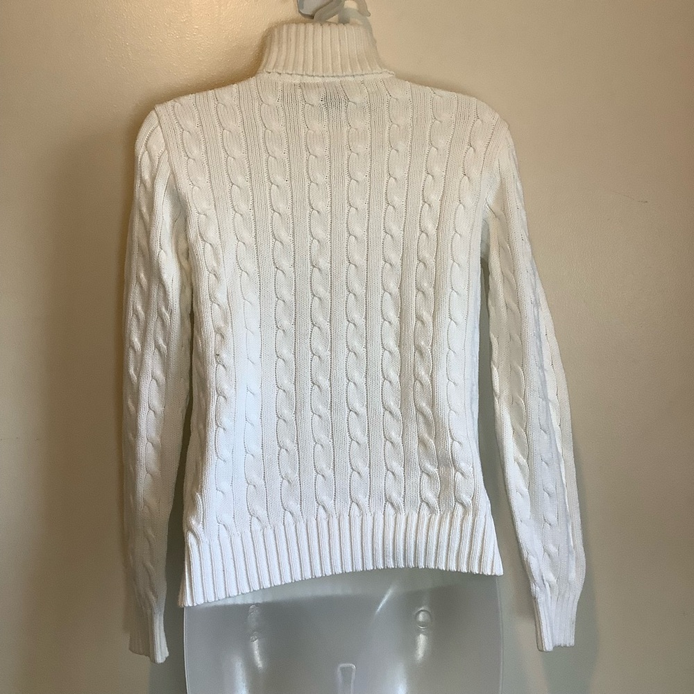 Ralph Lauren Sport CowlNeck Sweater Women Med. White Cable Knit Pullover Cotton - Picture 6 of 12